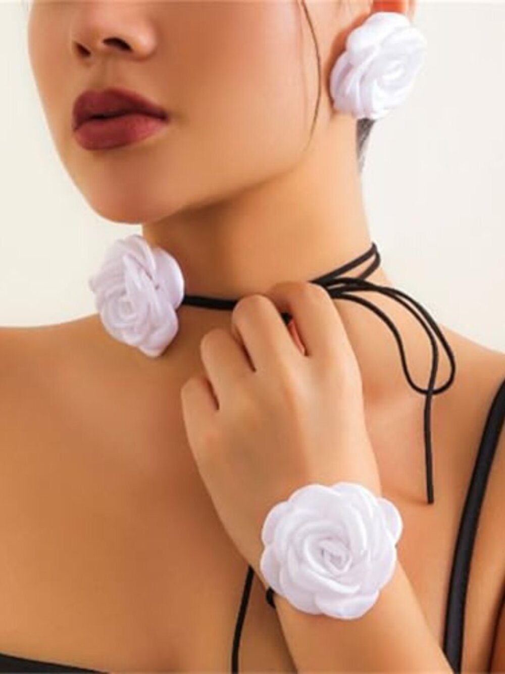 Rose Flower Necklace‎ Earrings Bracelet Set for Women Trendy Vintage Velvet